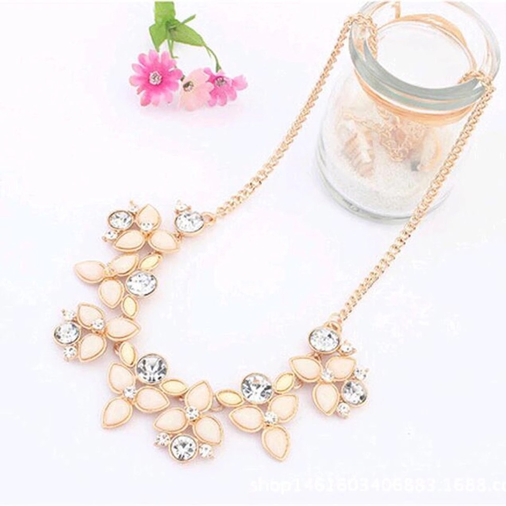 Statement Necklace Gold and White Multi color